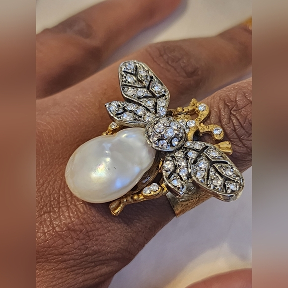 J. Crew Gold and Silver Statement Bee Ring with Pearl Accent - Picture 3 of 12